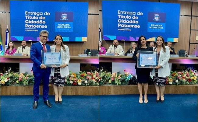Vereadora Nadir concede título de cidadãos patoenses ao juiz Dr. Hugo Zaer e à enfermeira e vereadora Luiza Sátiro